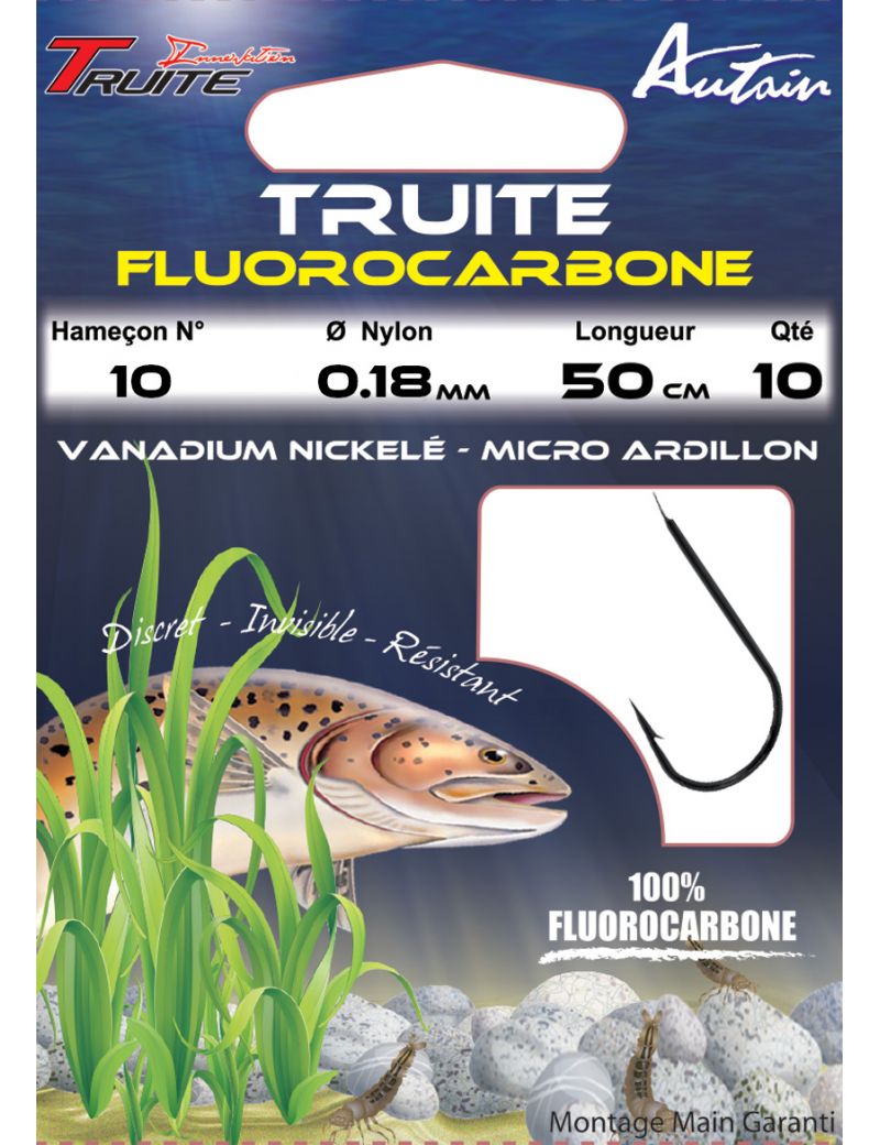 Hameçons montés Autain Truite Fluorocarbone nickelé (x10)